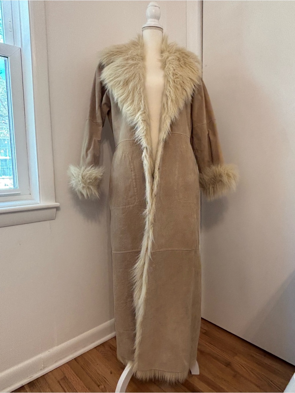 Newport News full length leather coat fur lined